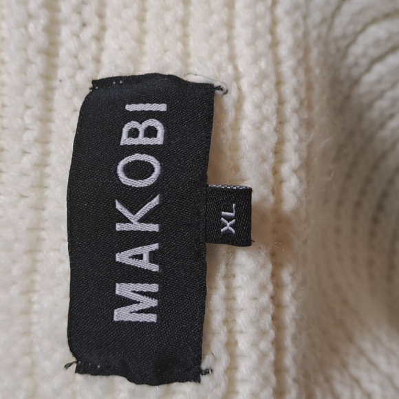 Makobi Men’s Streetwear Sweater Cable Knit Zip Cardigan Cream Hooded Pockets XL - Picture 10 of 15